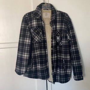 SAGE plaid faur fur coat